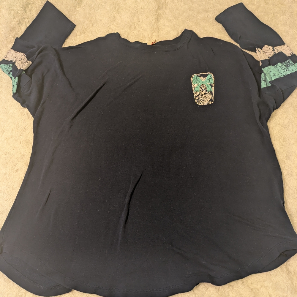 Navy Blue Women's Top with Graphic Detail